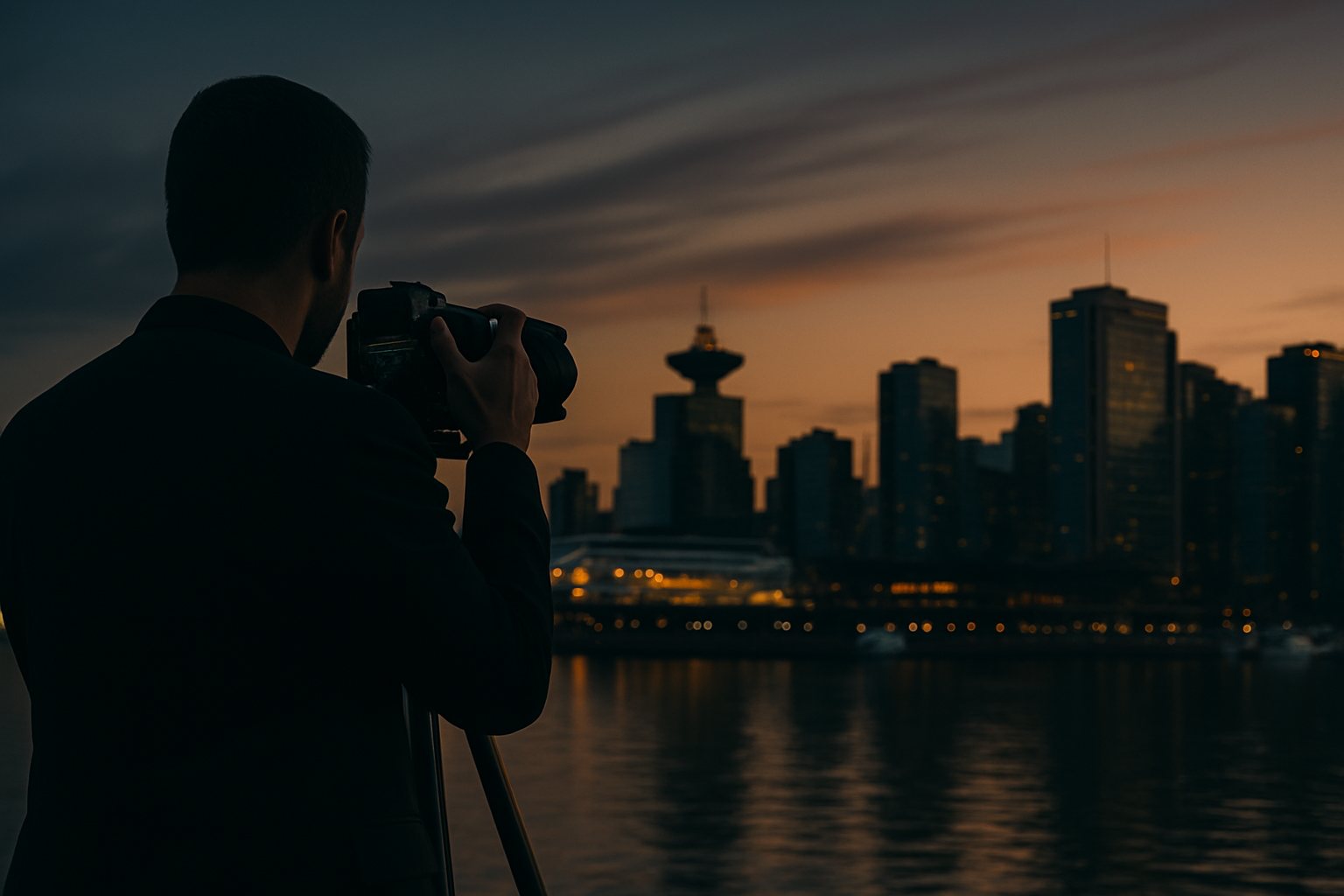 Vancouver videographer at dusk
